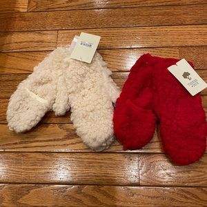 tucker + tate cream tan fuzzy unisex kids flip over mittens